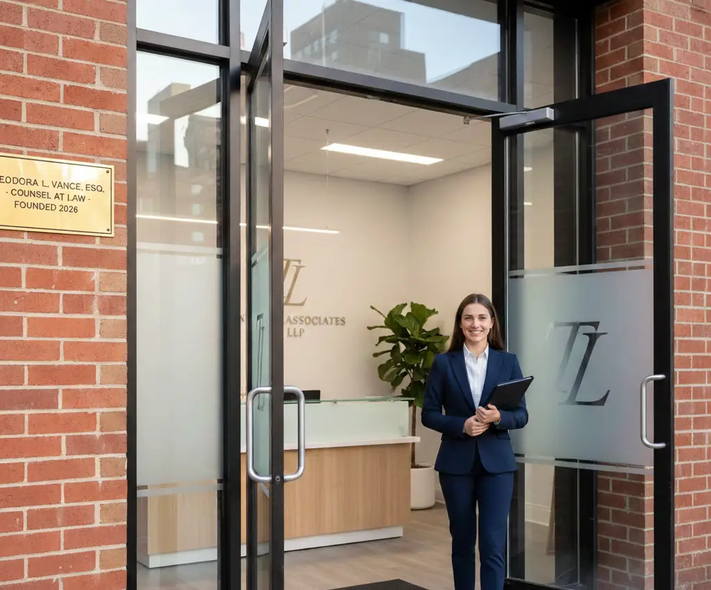 Clinical psychologist standing outside her new practice after completing professional corporation formation.